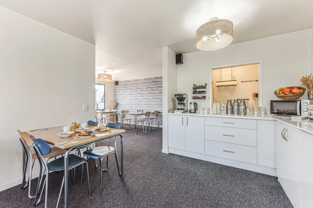 Breakfast room with locally sourced breakfast on the buffet counter