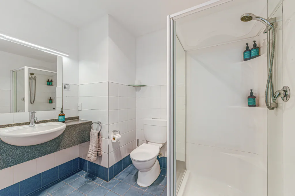 Ensuite bathroom with shower, vanity and Antipodes toiletries